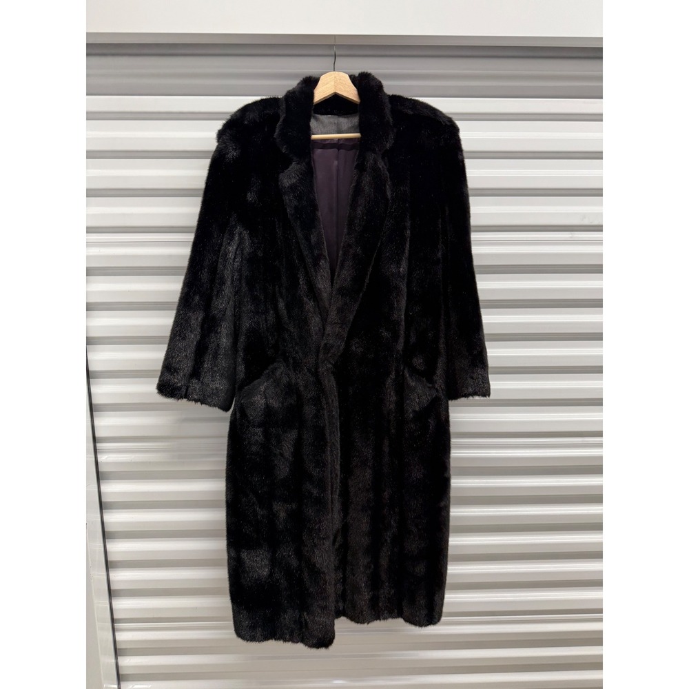 Style VI Ltd Tissavel France Black Faux Fur Coat Vintage Mid Length Womens OS